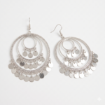 SILVER MULTI-LAYER HOOP EARRINGS WITH COINS/GHUNGROO - Image 2
