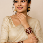 Maroon Embellished Bangle Set
Beautiful dark maroon bangles with golden detailing and sparkling stonework.